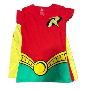 Batman Robin T-shirt Cape Medium Halloween Costume Adult Women Red Green